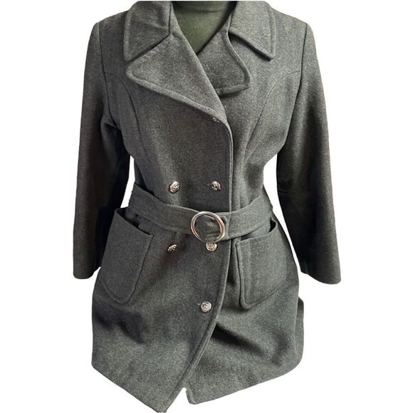 Vintage Wool Pea Button Up Coat, SZ Large, Hip Length, Dark Gray - Picture 1 of 14